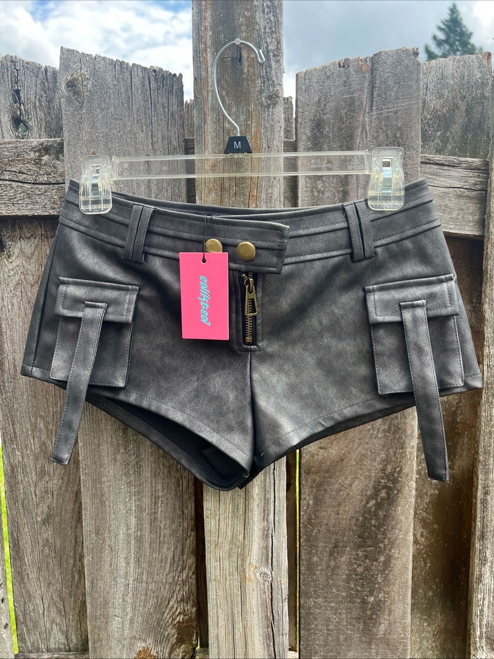 Edikted Women's Charcoal Gray Faux Leather Bike Shorts